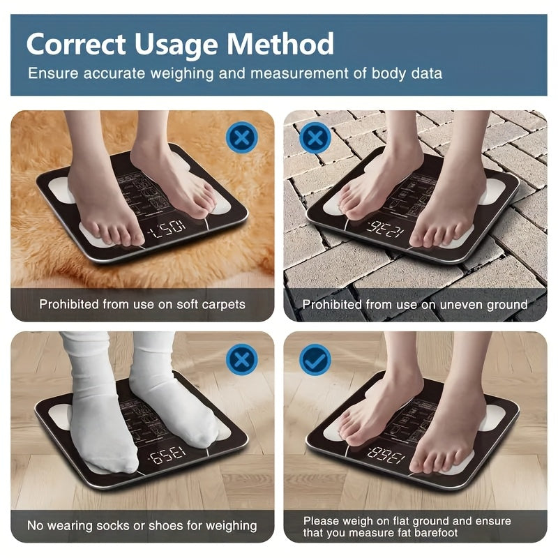 Черные умные напольные весы для ванной комнаты с LED-дисплеем, закаленное стекло, вес до 400 фунтов/180 кг.