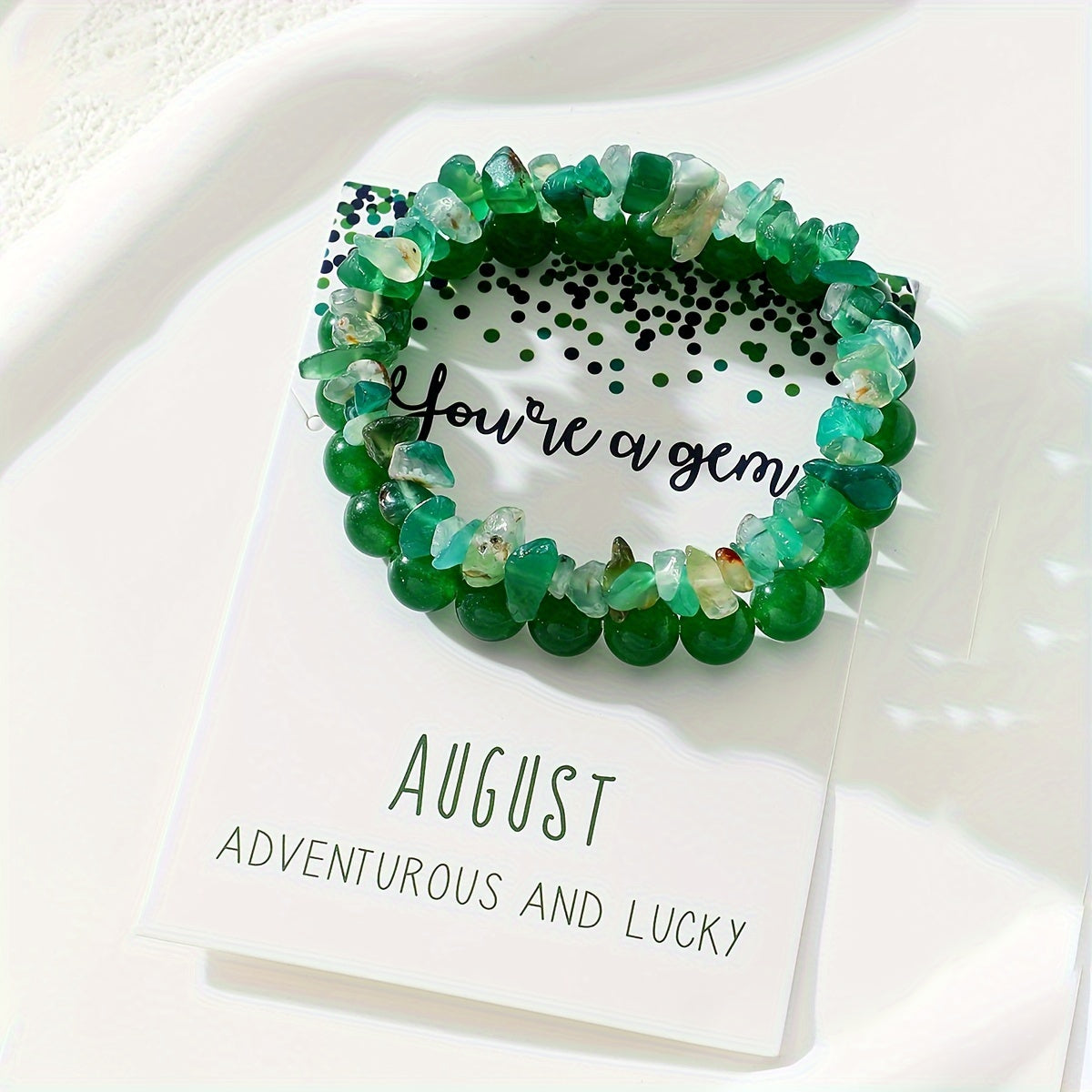 Stretch Bracelet with Irregular Stone Beads and Beaded Hand Decoration