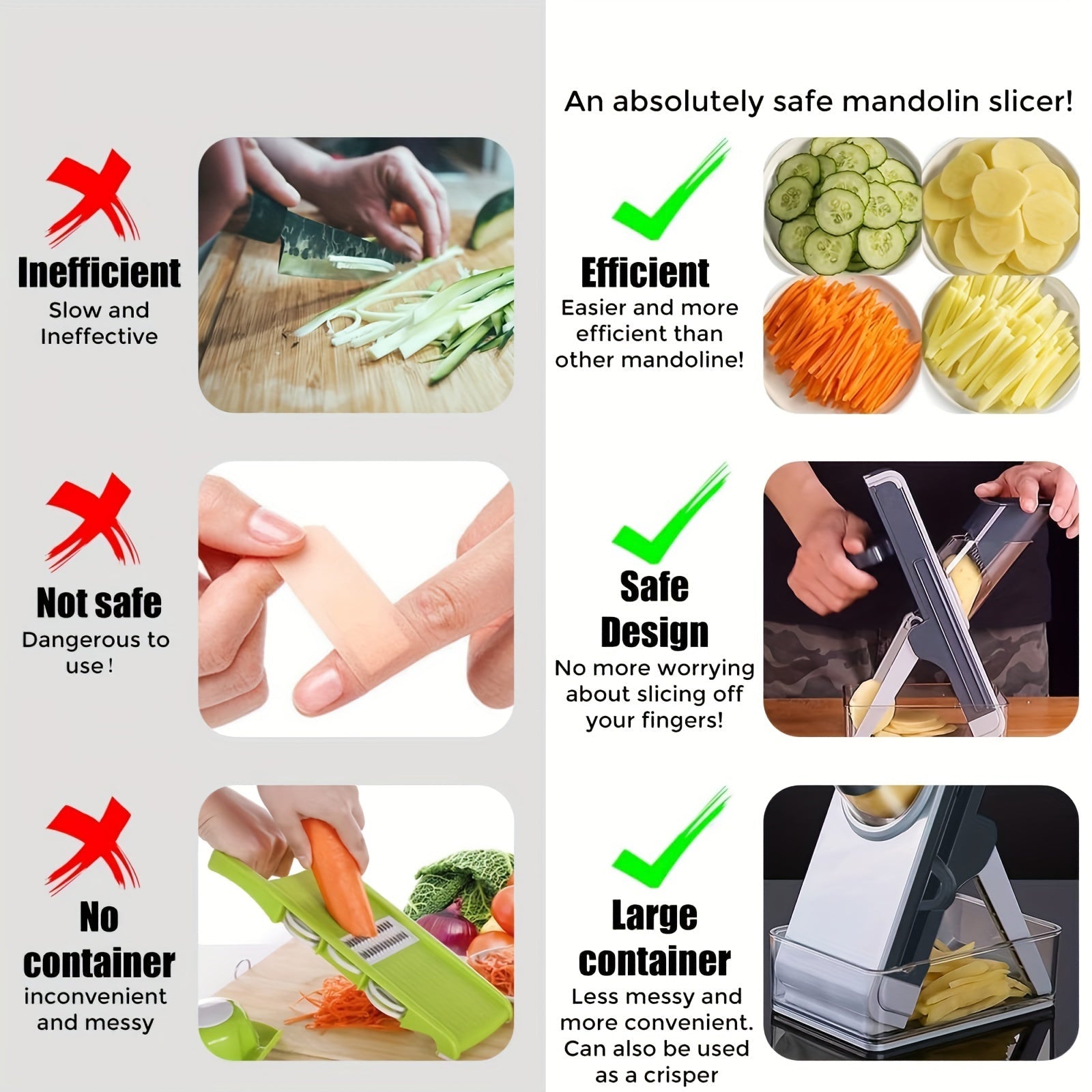 Vertical Mandoline Slicer with 3 Blades, Adjustable Thickness, Storage Container