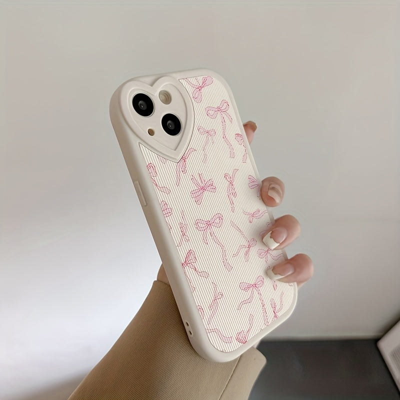 PU Leather Phone Case for iPhone 15/14/13/Pro12/11 Series with Bow Pattern and Air Cushion Protection