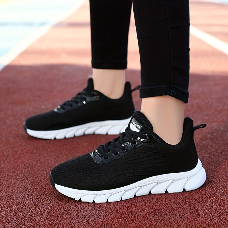 Women Casual Sneakers Solid Color Lace-Up Lightweight Breathable Shoes