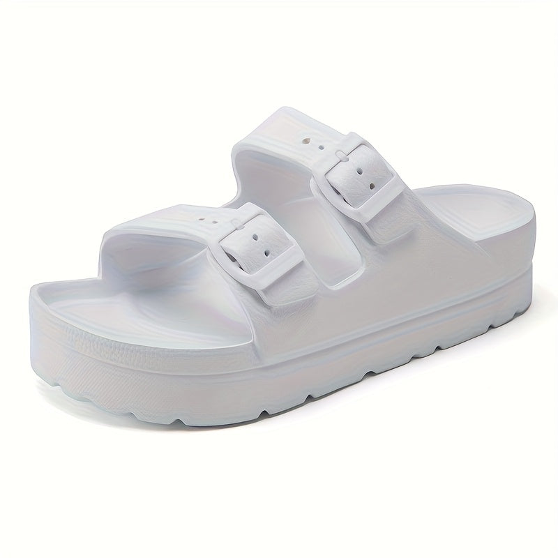 Women's White Adjustable Double Buckle Sandals Comfortable Slip-Resistant Beach Shoes