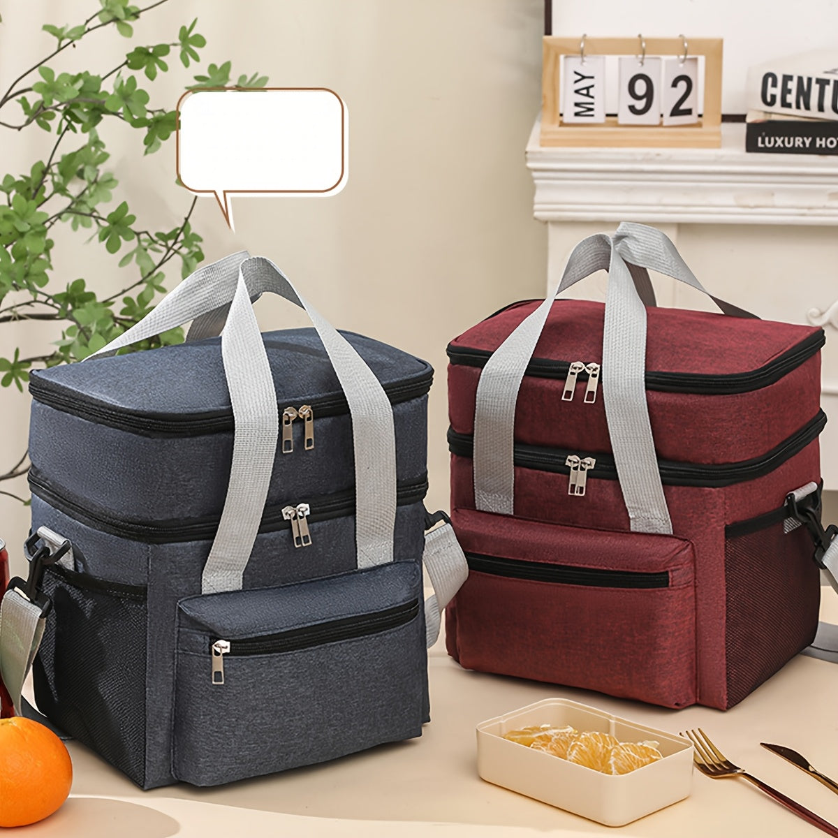 Insulated Lunch Bag with Two Layers Leakproof Cooler Carrier for Outdoor and Work Use