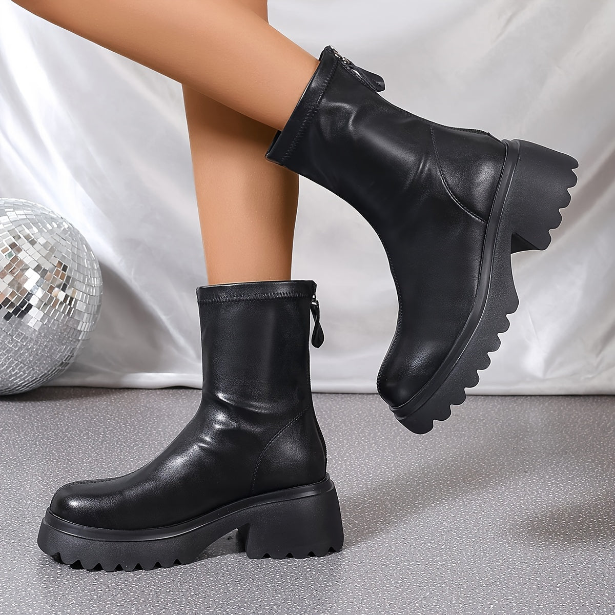 Женские ботинки с платформой и средним голенищем, однотонные, на молнии, на клиновидном каблуке