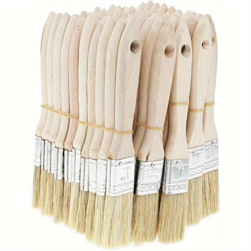 10pcs Flat Bristle Paint Brushes for Art and DIY Wooden Handle