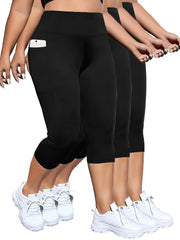 Women's Plus Size High-Waisted Yoga Pants with Pockets Solid Color 3-Pack