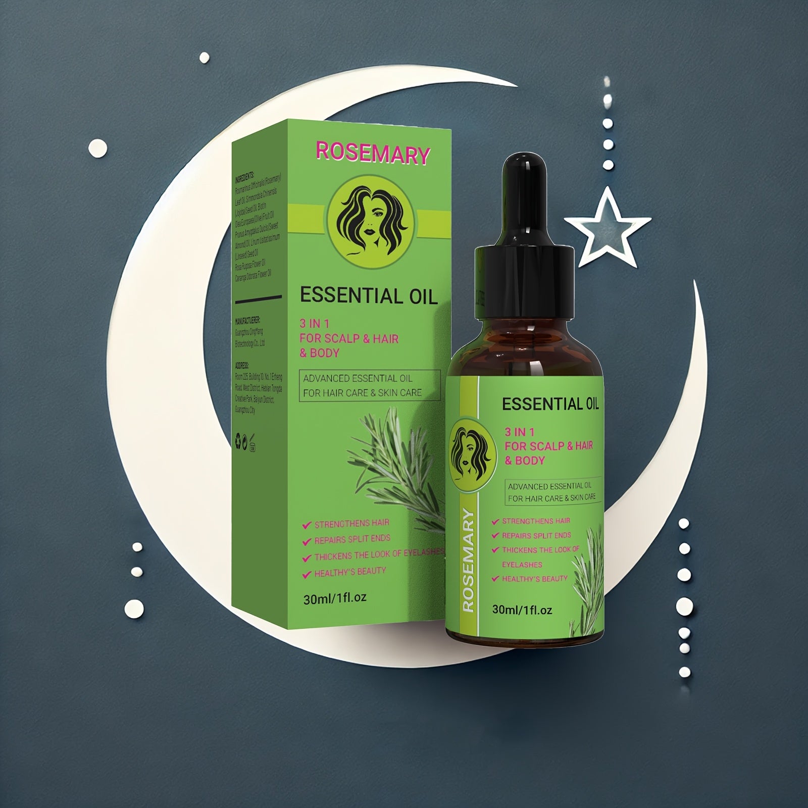 Unisex Natural Rosemary Oil 3-in-1 Hair, Scalp, Body Moisturizer