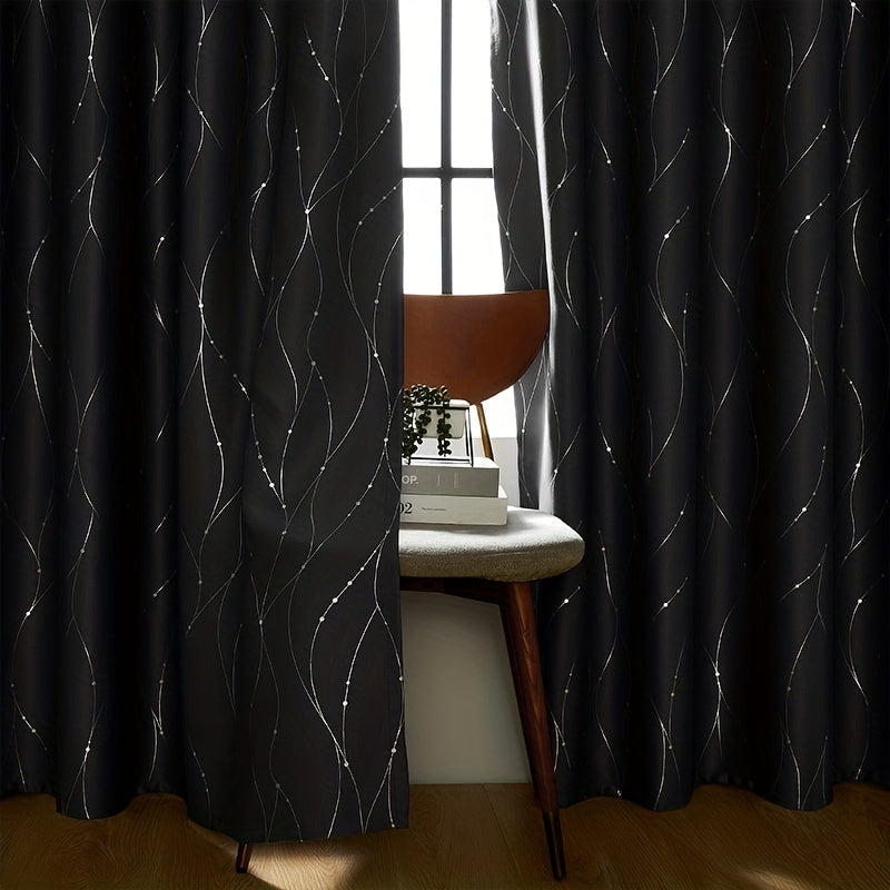 Geometric Pattern Blackout Curtain with Heat Insulation Oil Print Grommet Top for Bedroom Living Room Office
