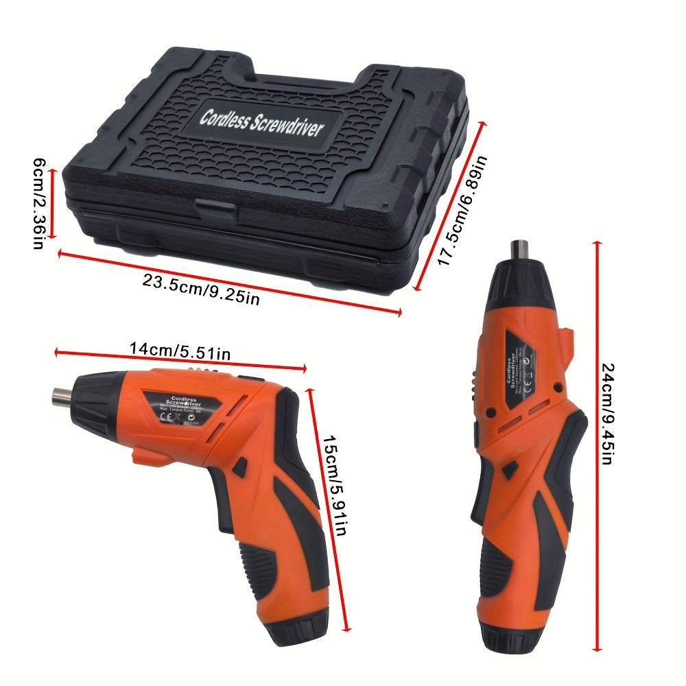 Электрическая отвертка с набором из 47 аксессуаров и функцией фонарика, подходит для различных задач, таких как затягивание винтов, гаек и сверление. Идеально подходит для домашних ремонтов и установок.