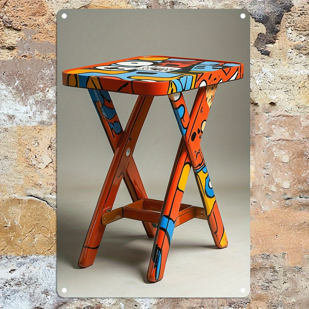 Pop Art-ga bag'ishlangan alyuminiy egiluvchan stol, devorga osish uchun kvadrat dizayn, ko'chma va ko'p maqsadli, oson sayohat va zamonaviy ko'rsatish uchun vertikal dizayn.