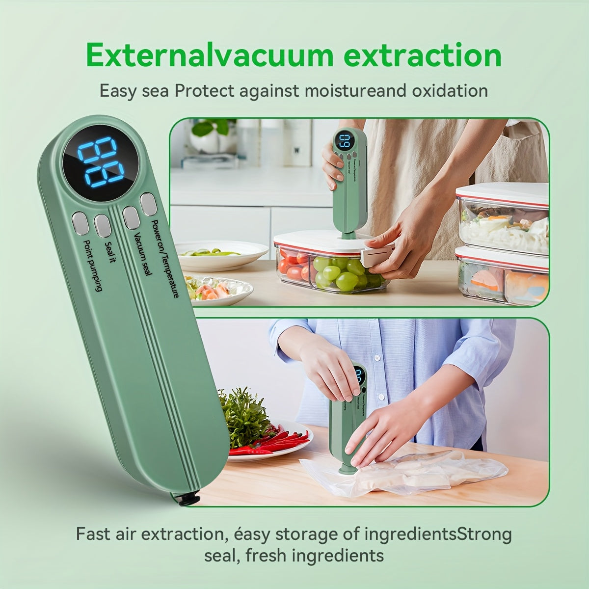 Set de sellado al vacío recargable por USB con pantalla digital, bomba de sellado rápido, bolsas selladas, ideal para preservar alimentos, diseño compacto