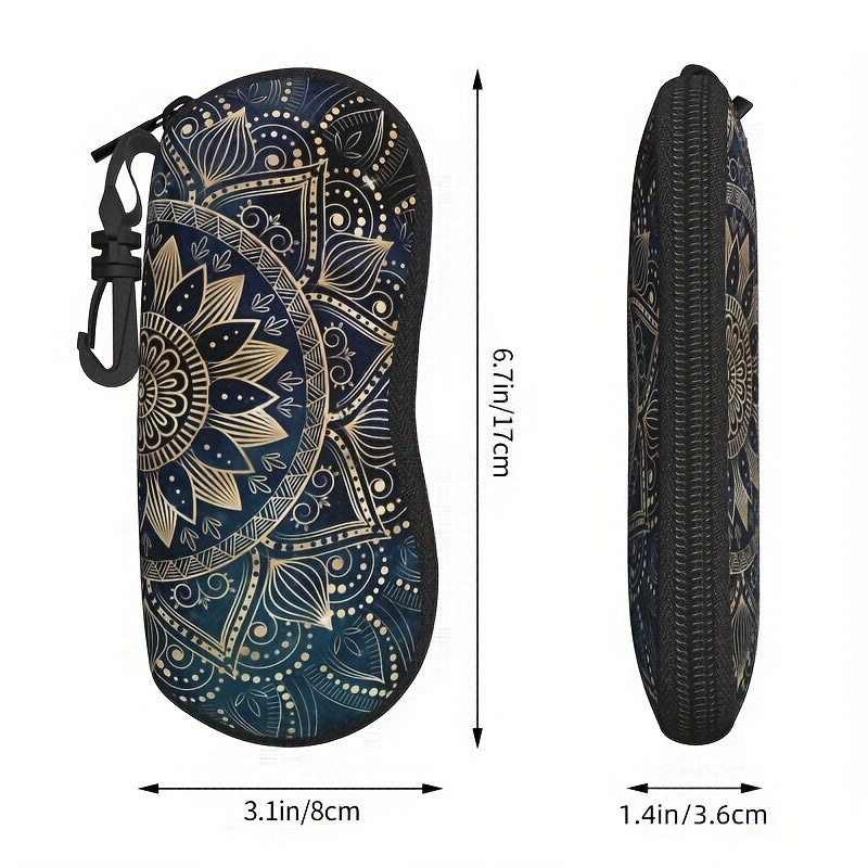 Модный футляр для очков с шикарным золотым мандалой и синим галактическим принтом - Мягкий чехол для очков на молнии для мужчин и женщин