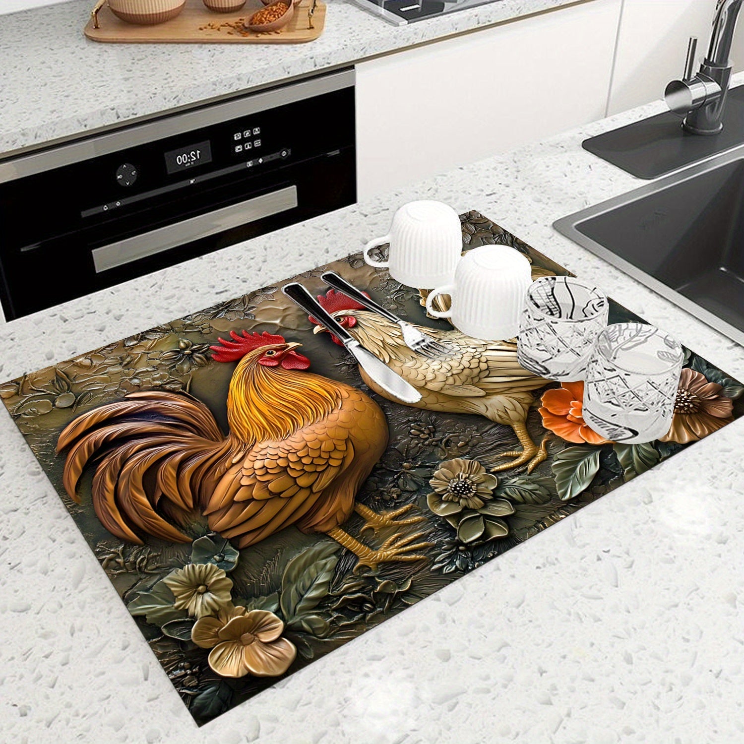 Rustik Qo'yloq va Gulbargli Pishirish Panelini issiqlikka chidamli, sirg'almas rezina himoyachisi, pechlar va pechlar uchun