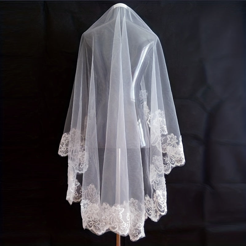 White Lace Bridal Veil 4.9ft Long for Wedding and Bachelorette Parties