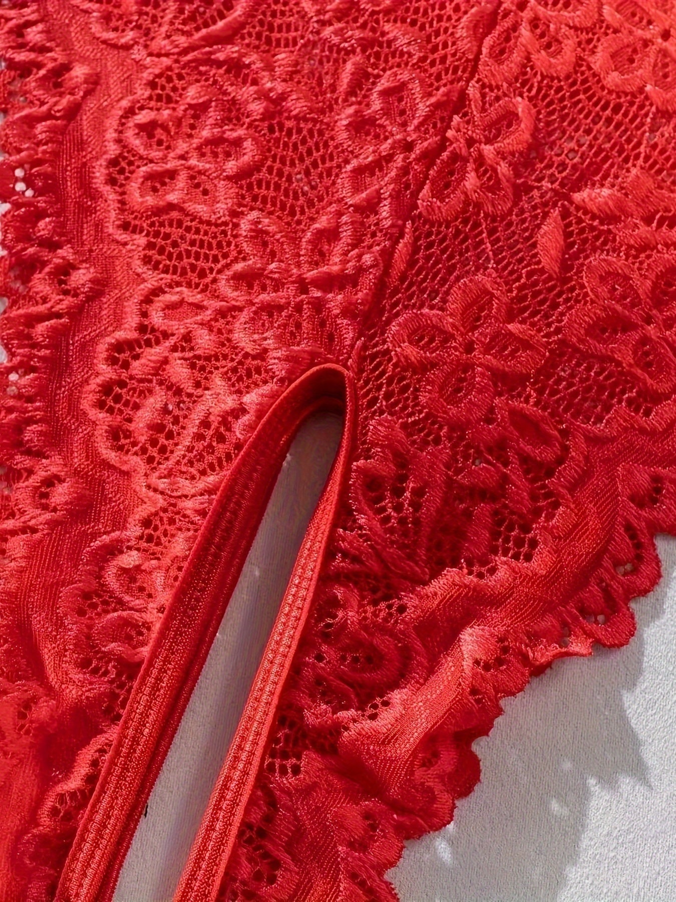 Women's Floral Print Lingerie Bodysuit with Bowknot and Mesh Hollow Design