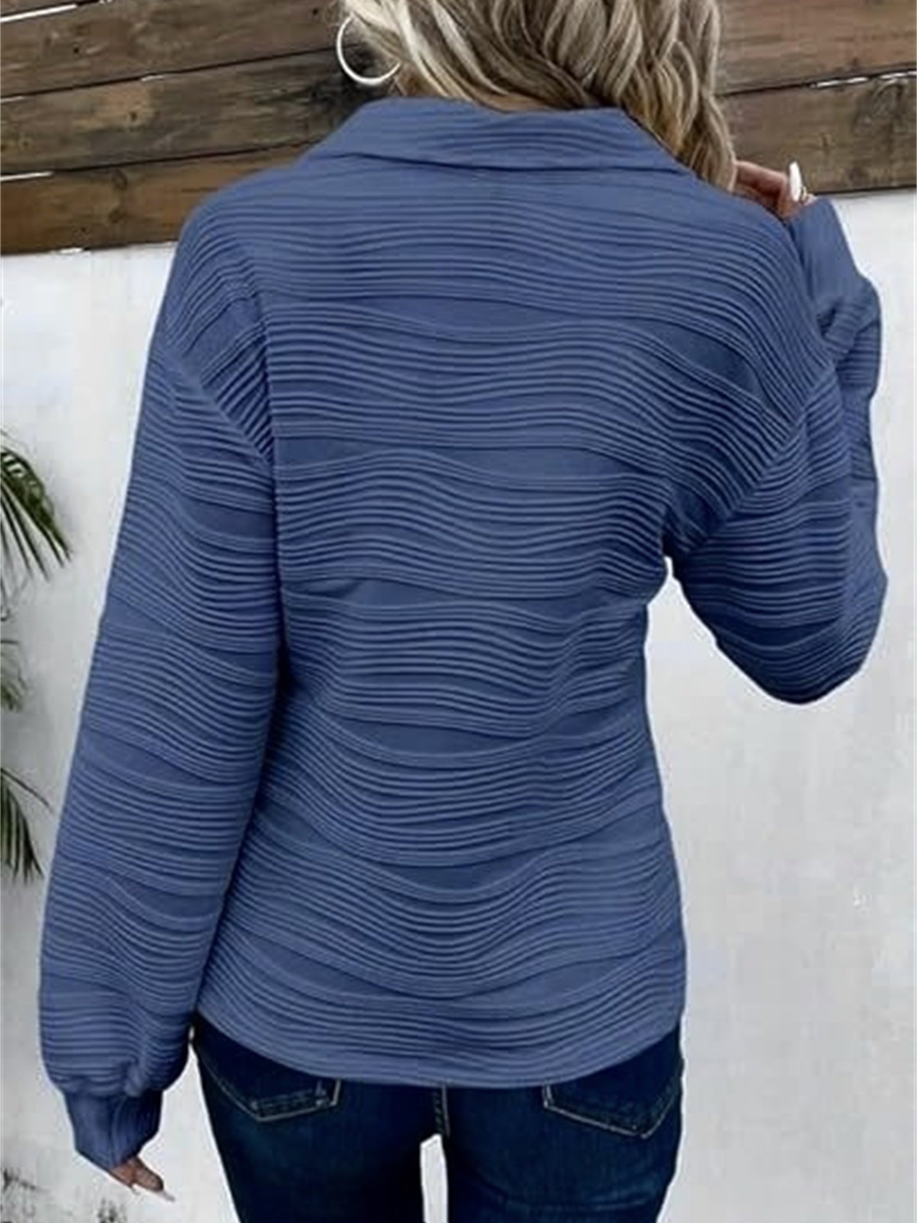 Plus Size V-Neck Zipper Pullover Sweatshirt Polyester Spandex Fall Winter