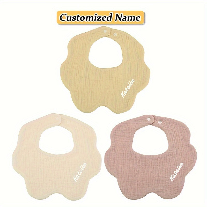 Baby Bibs Set of 3 Soft Cotton Adjustable Snap Buttons Custom Engraving for Infants and Toddlers
