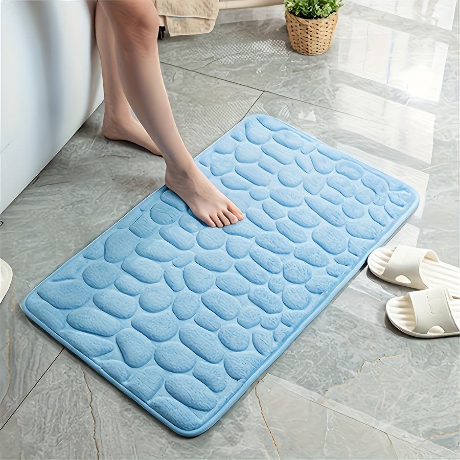 Bath Mat Non-Slip Embossed Pebble Pattern 59.94x39.88cm Absorbent Polyester