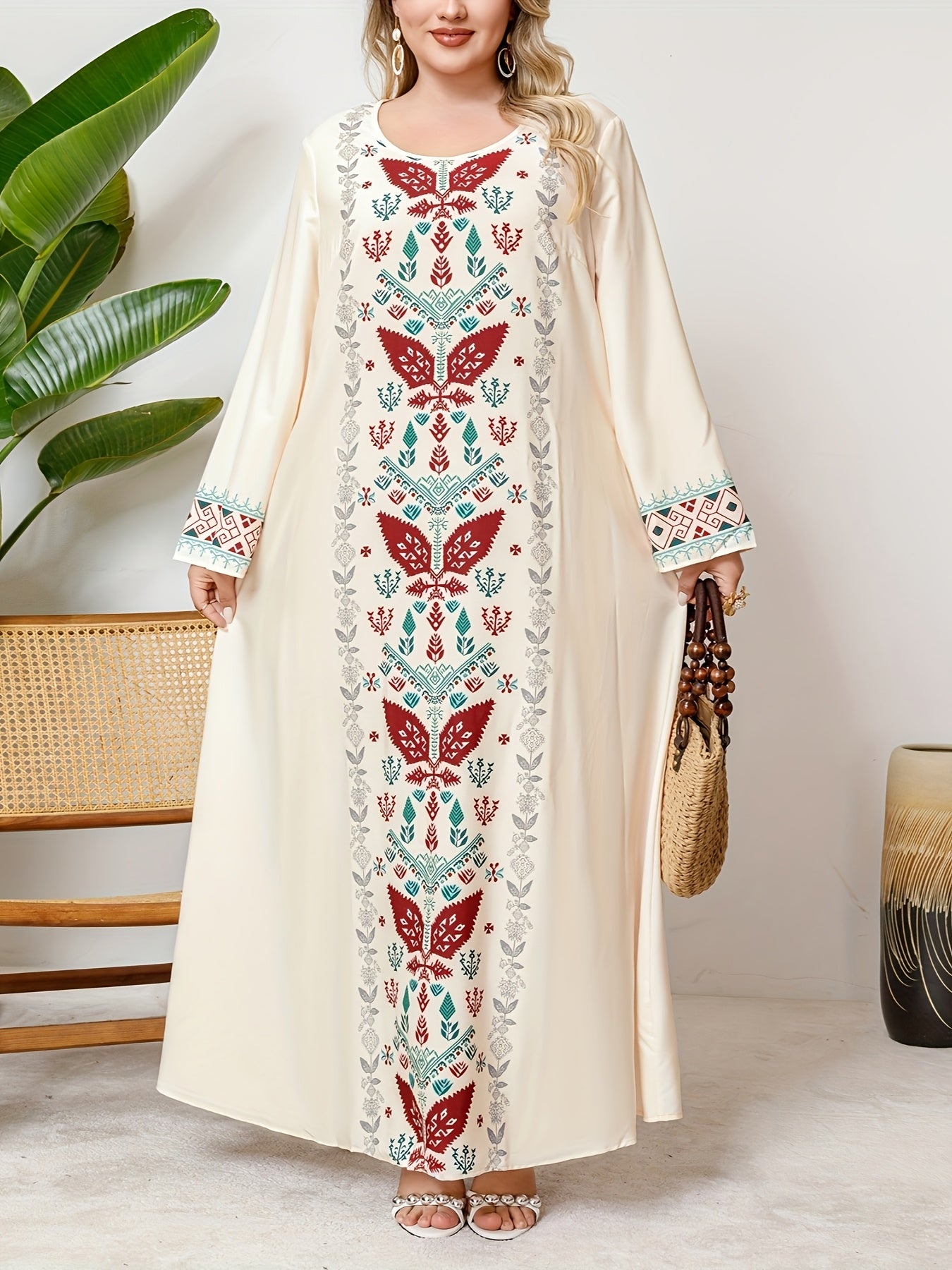 Ayollar uchun polyester tunika kiyi, tasodifiy bosma, kruj bo'yinli, barcha mavsumlar uchun