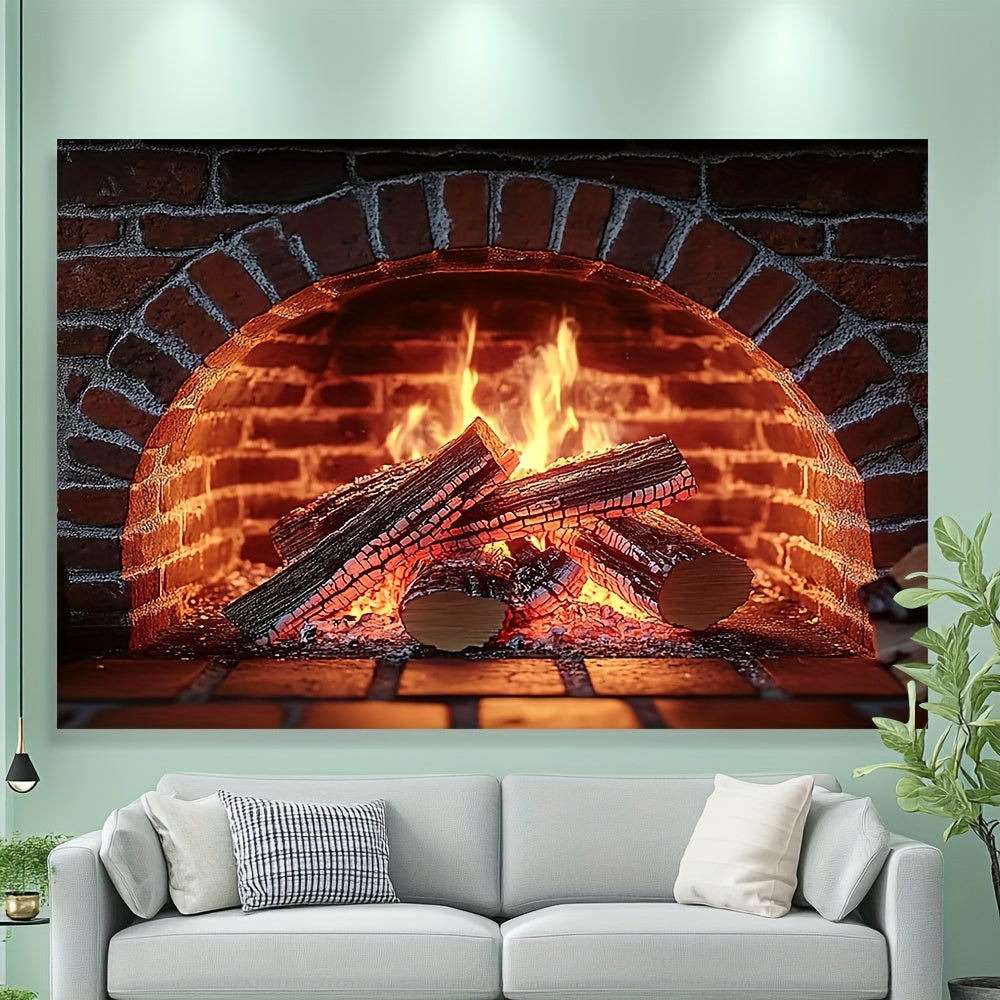 Winter Scene Fireplace Backdrop Polyester for Birthdays and Parties