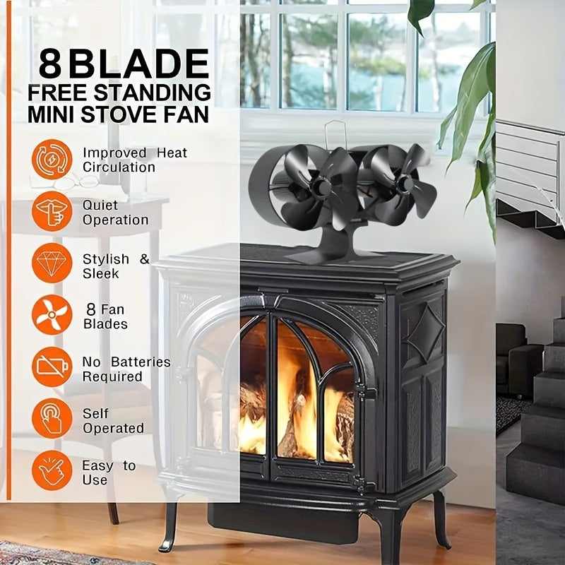 Aluminum Stove Fan Dual Heads 8 Blades Quiet Heat Distribution Wood Stove Accessories