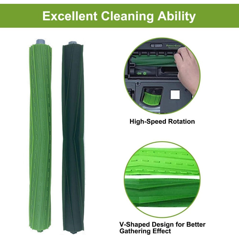 8pcs Robot Vacuum Brush Set for S9 Series Compatible with S9 S9+ Models Green Black Textured Surface