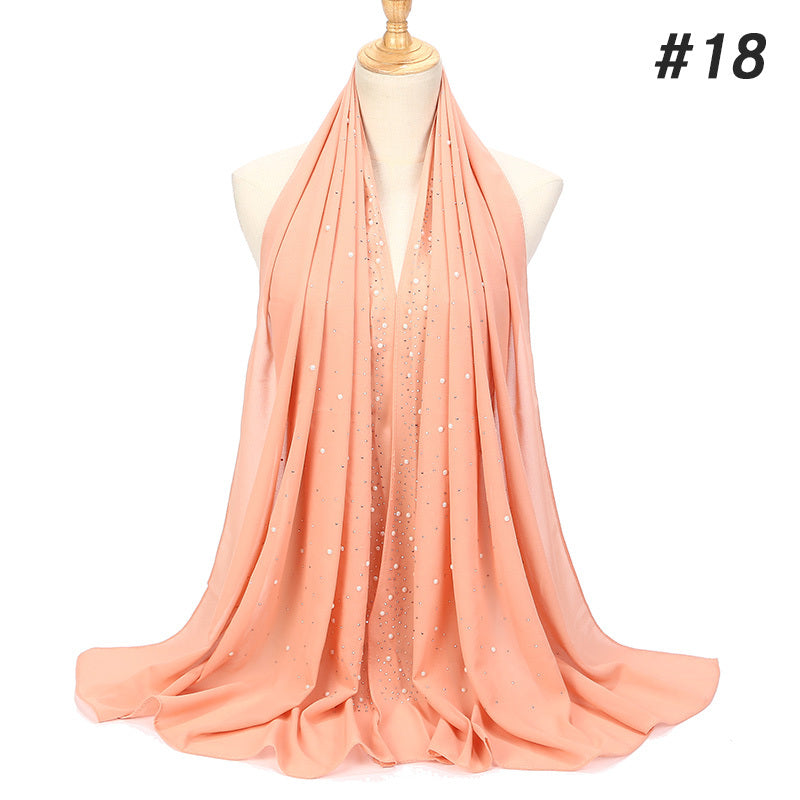 Women’s Shimmery Faux Diamond Chiffon Scarf Bubble Shawl Solid Color Breathable Sun Protection