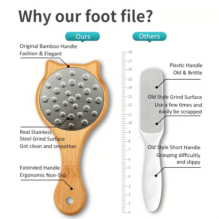 Lima de pies de doble cara con mango de bambú para eliminar callos y cuidado de pies 1 o 2 piezas