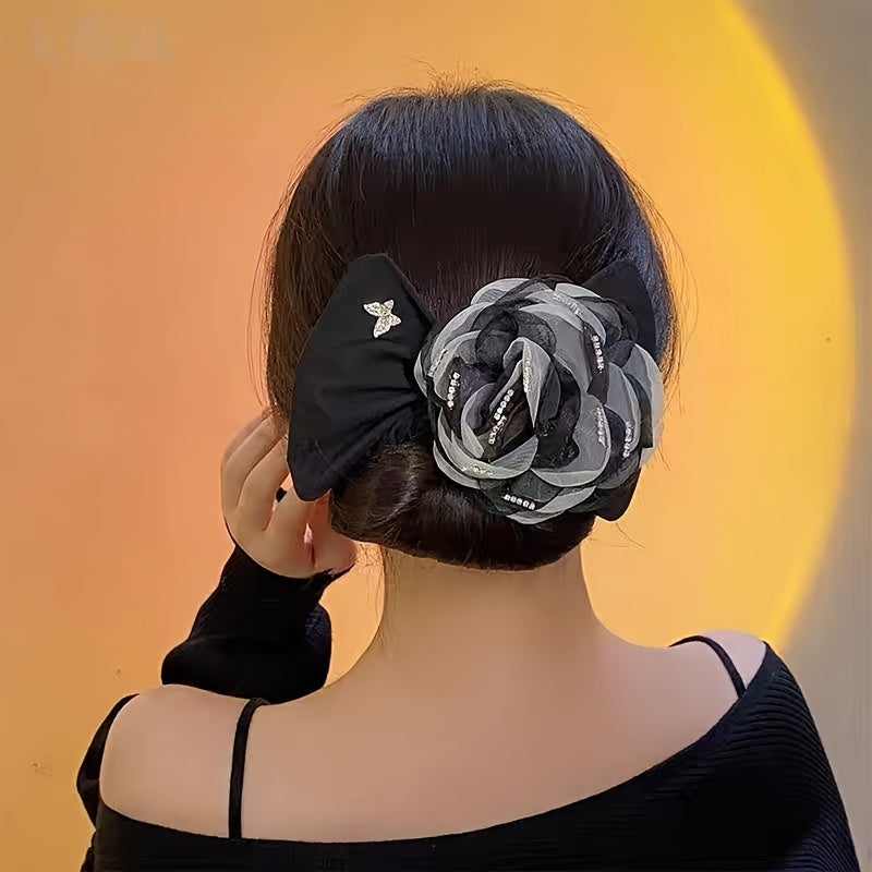 15 yoshdan oshganlar uchun polyester soch uslubi asbobi, kamon aksenti bilan, kundalik kiyim uchun mukammal.