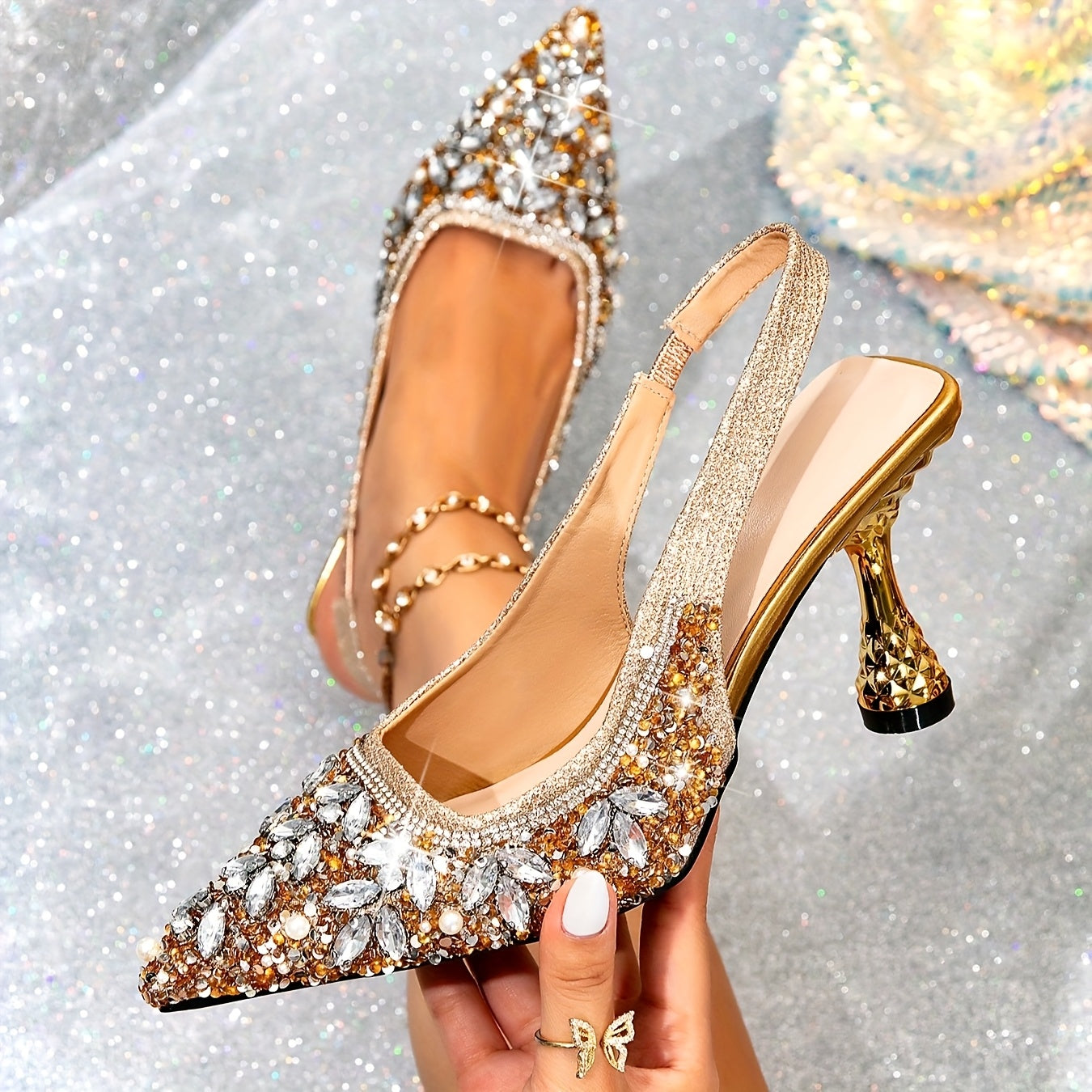 Women Bling Luxury Pointed Toe Open Toe High Heels for Evening and Party