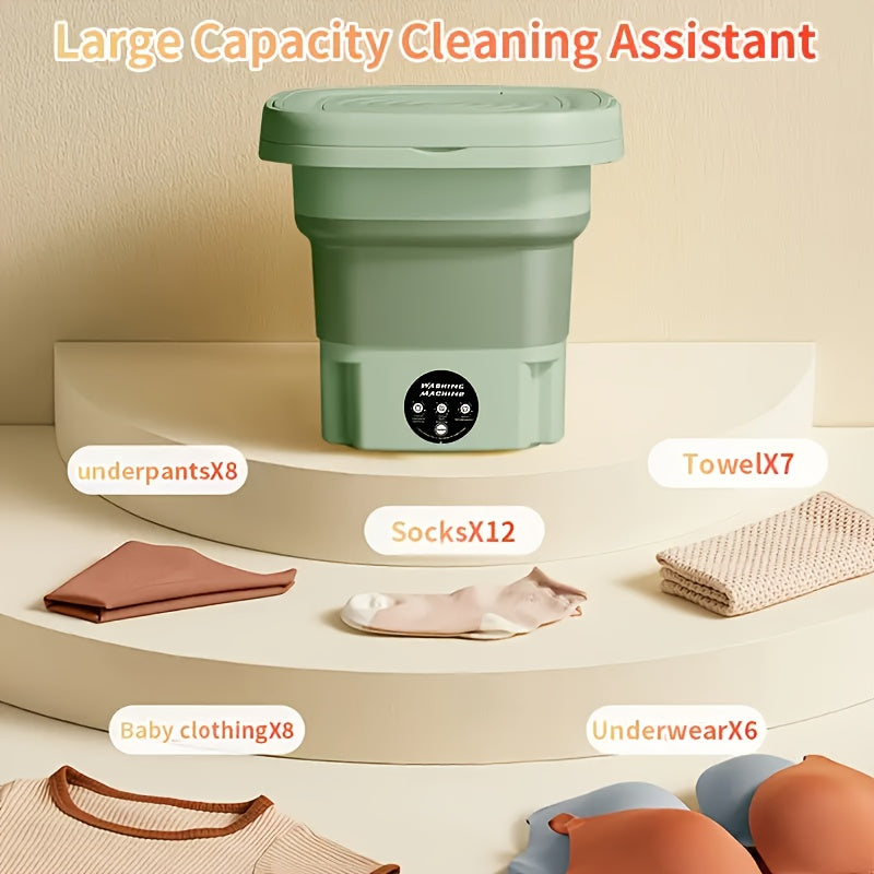 Portable 8L Folding Washing Machine Large Capacity Compact Travel Laundry