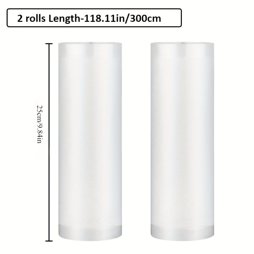 Oziq-ovqat uchun vakuum yopishqoq paketlar 2 ta rulon, moslashtiriladigan uzunlik, BPAsiz, teksturali yuzasi, oziq-ovqatni saqlash uchun