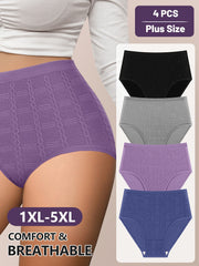 4Pcs High-Waisted Women's Cotton Underwear Tummy Control Butt Lift Solid Color