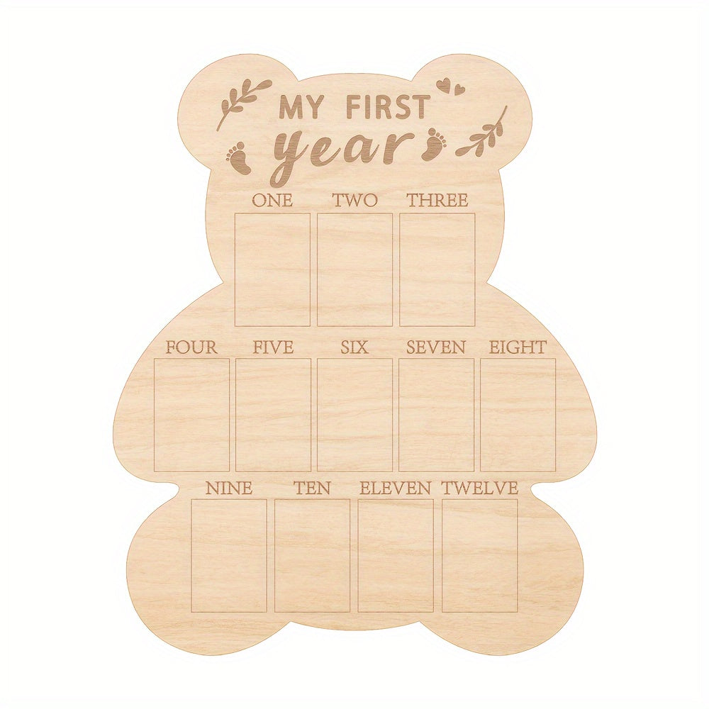 Baby Milestone Keepsake Wooden Photo Display for 12 Months Boys and Girls