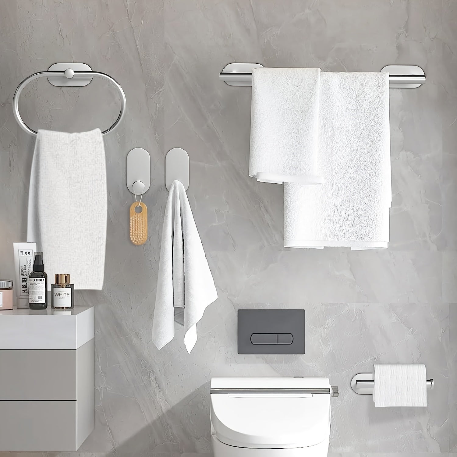 Stainless Steel Bathroom Hardware Set with Golden Accessories No Drilling