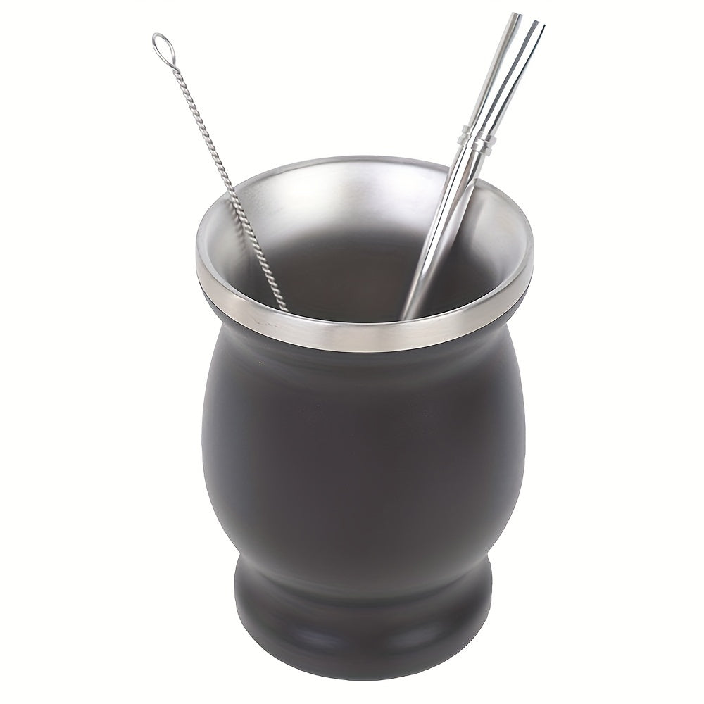 8oz Stainless Steel Yerba Mate Set with Bombilla Straw and Brush for Gifting