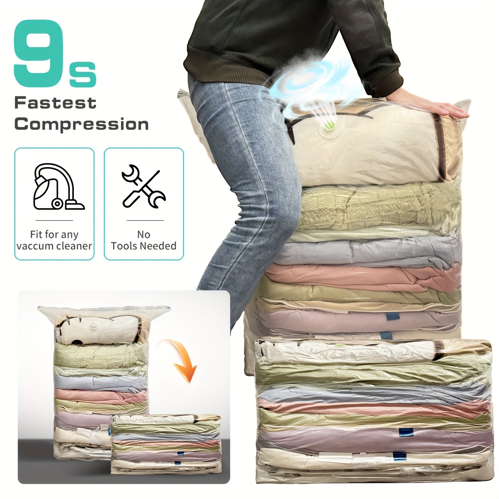 Extra Large Vacuum Storage Bag for Comforters Blankets Clothes Quilts Duvets