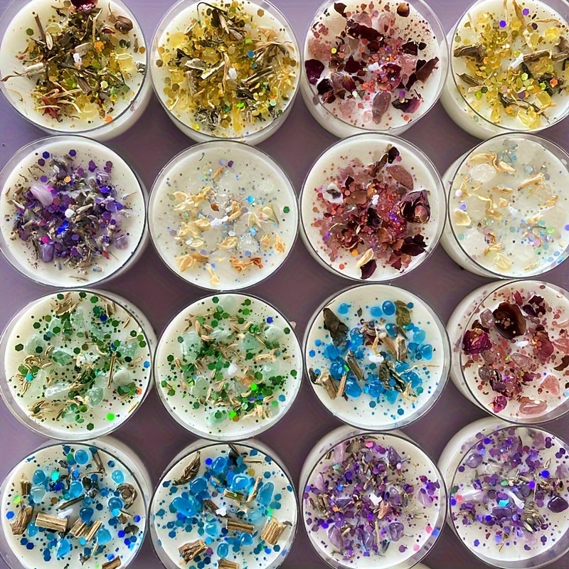 Set of 6 Dried Flower Aromatherapy Candles in Gift Boxes with Sequins for Romance and Holiday Gifts