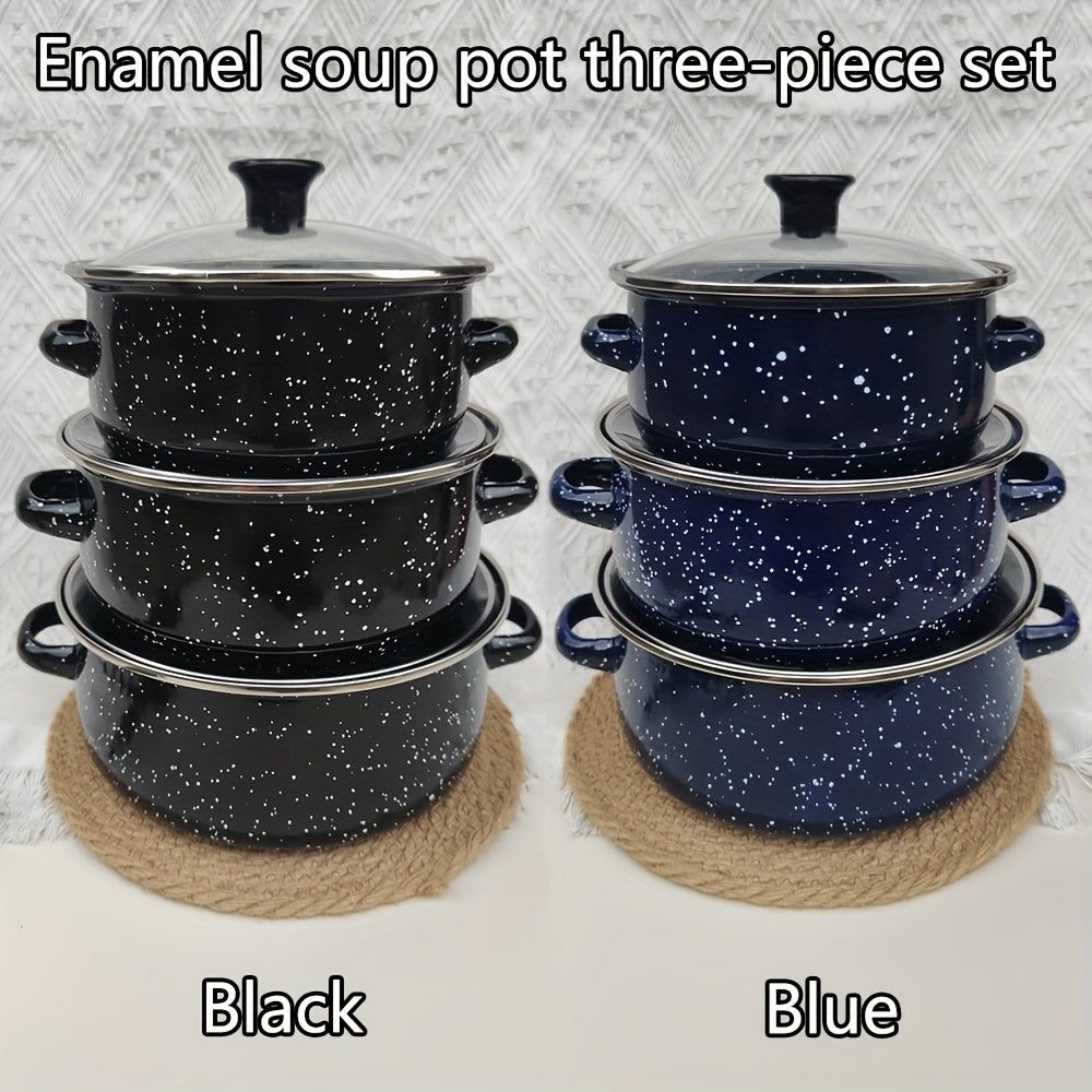 Enamel Cookware Set with Glass Lids, 6-Piece Lightweight Pots for Versatile Cooking