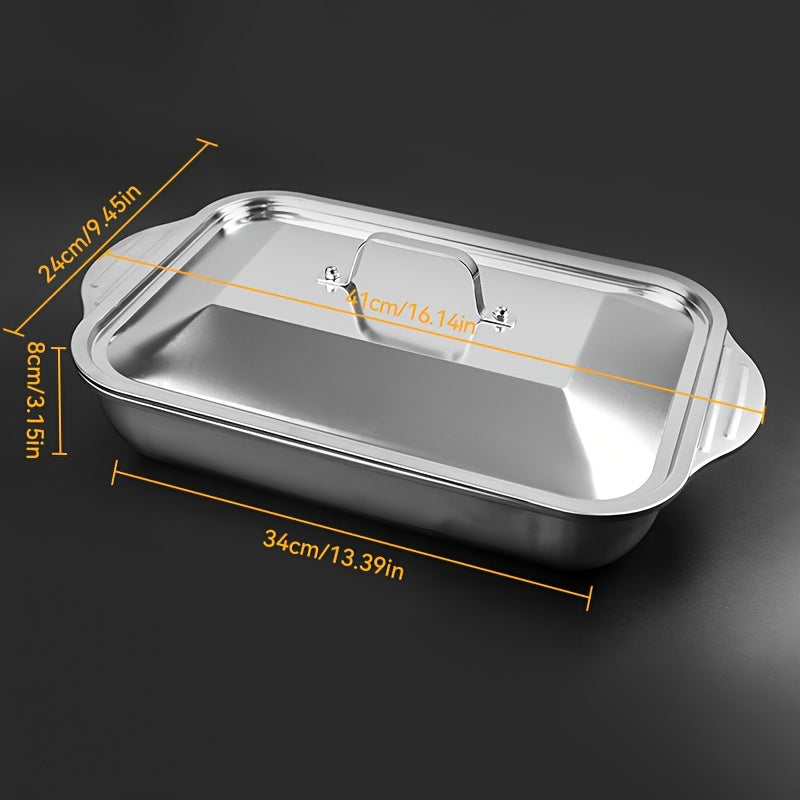 Large Heavy-Duty Stainless Steel Baking Pan with Lid for Desserts Bread Seafood Oven Safe