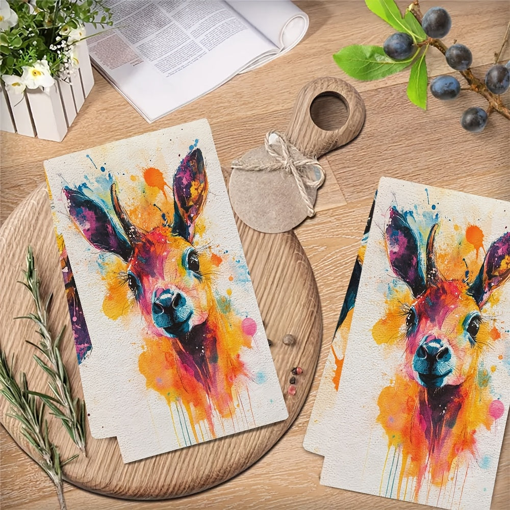 Set of 2 Vibrant Giraffe Kitchen Towels, Ultra Soft, Highly Absorbent, 16x24 Inches