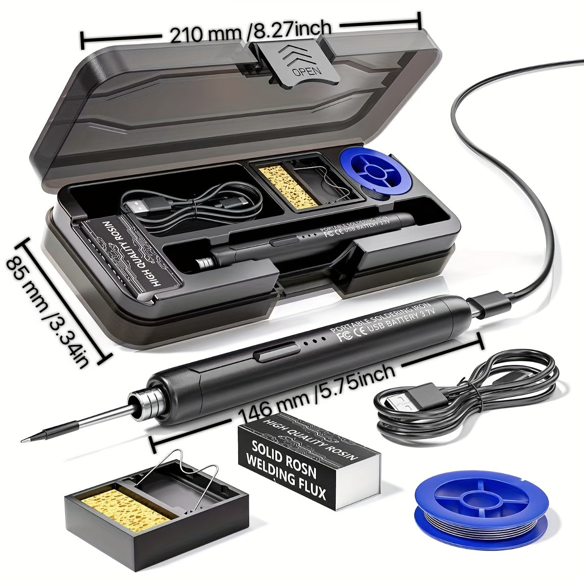 Cordless USB Soldering Iron with 3 Heat Settings Flux Stand and Case