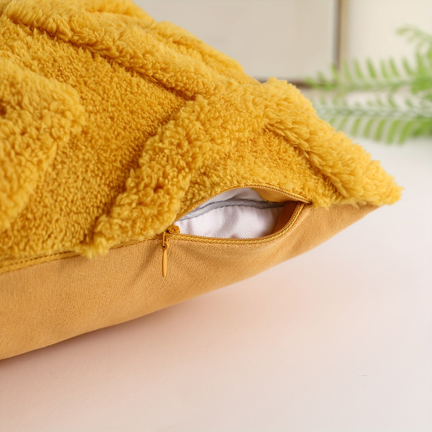 Yellow Faux Fur Pillow Cover for Sofa Couch Living Room Bedroom Car 18x18 Inches