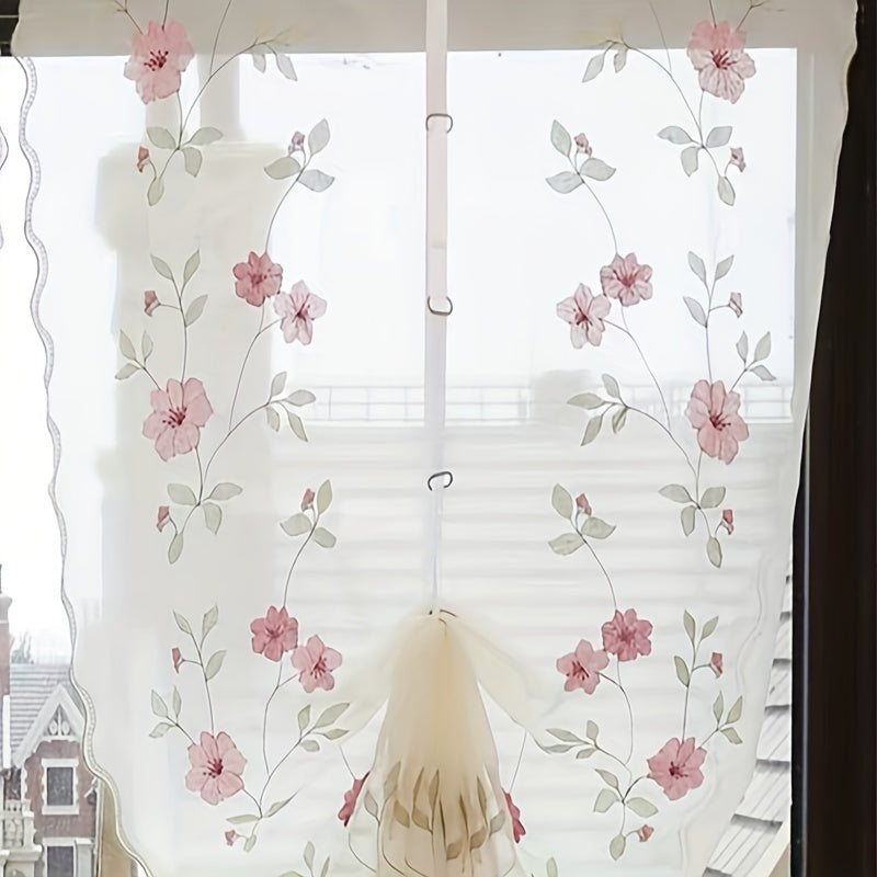 Cortina bordada con flores rojas para sala, dormitorio y cocina decoración elegante