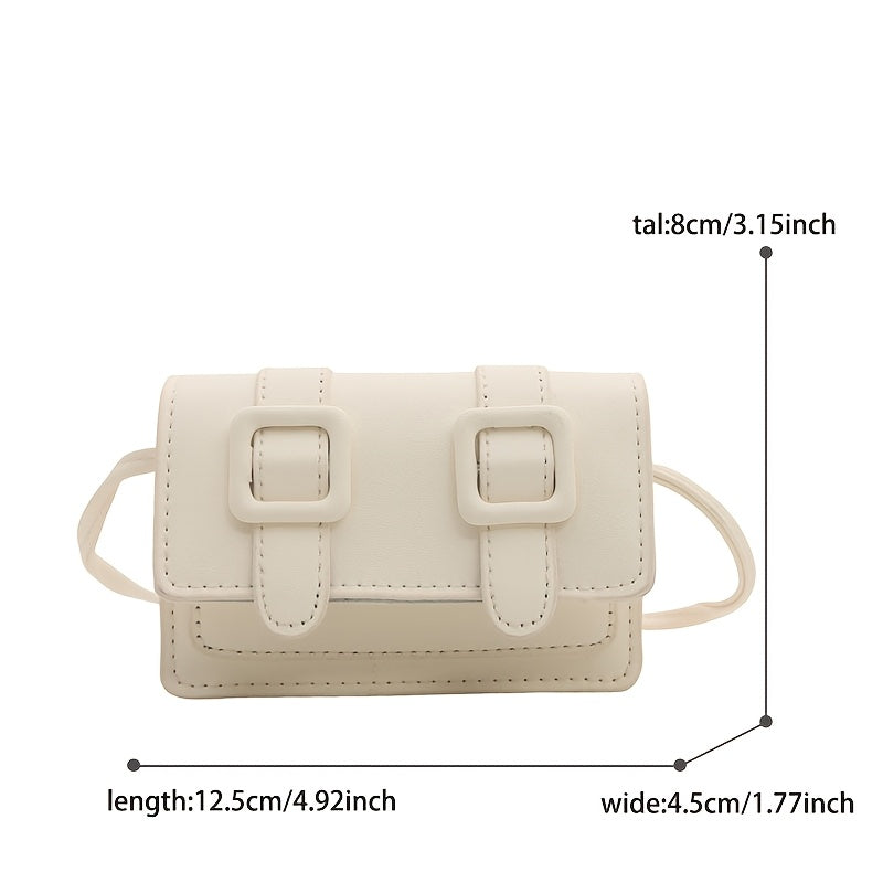 Women's Mini Crossbody Bag in White and Black with Buckle Closure and Polyester Lining