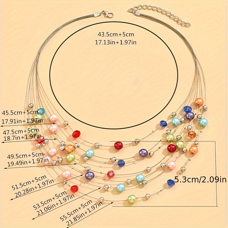 Ручная многослойная богемная ожерелье с мерцающими искусственными жемчужинами - сделано мастерами с подлинным шармом - женственный и изысканный подарок для дам - каждое изделие имеет уникальные цветные бусины, случайно расположенные.