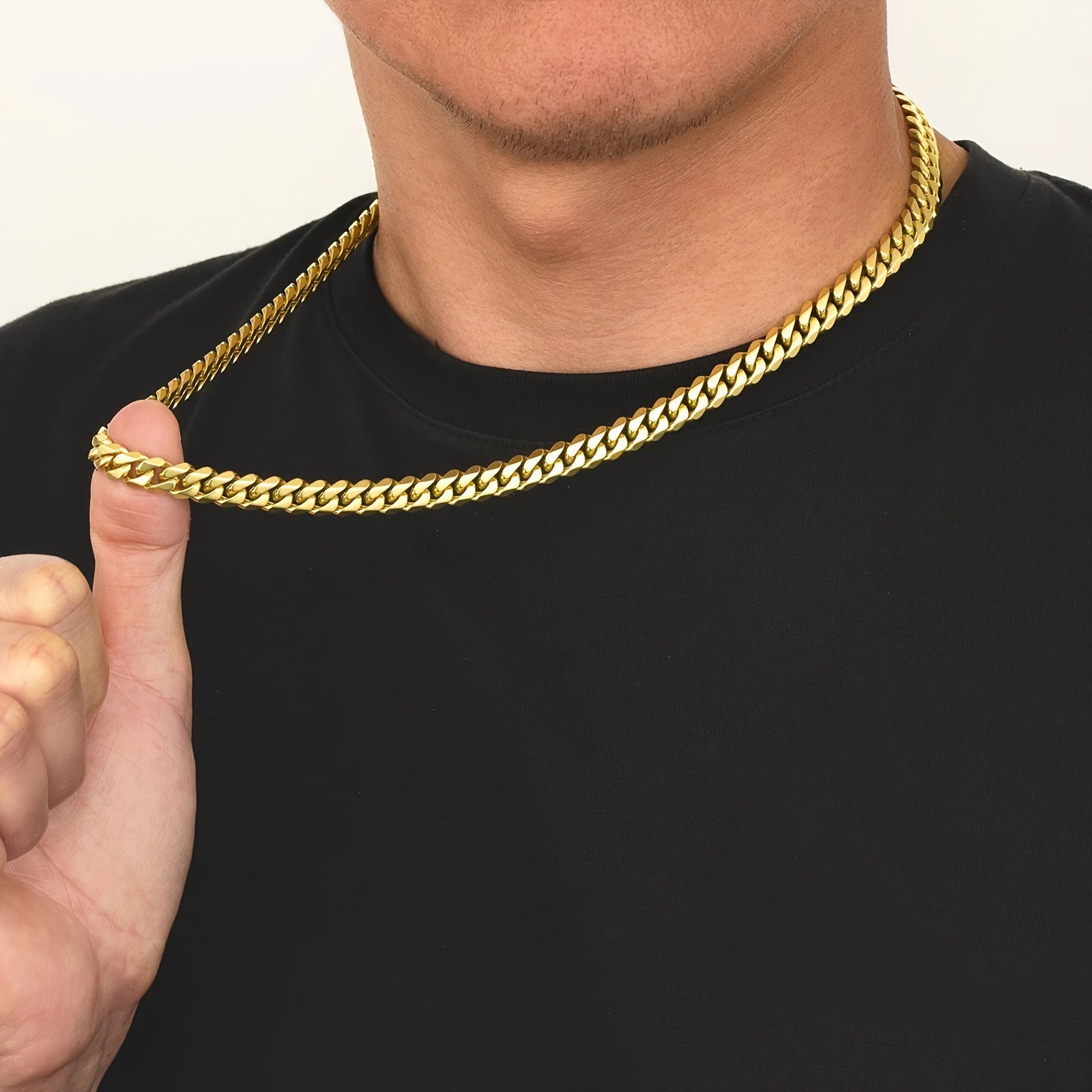 8mm zanglamaydigan po'lat Miami Cuban zanjiri, taqlidiy olmos kesilgan, 6 tomonli taqinchoq