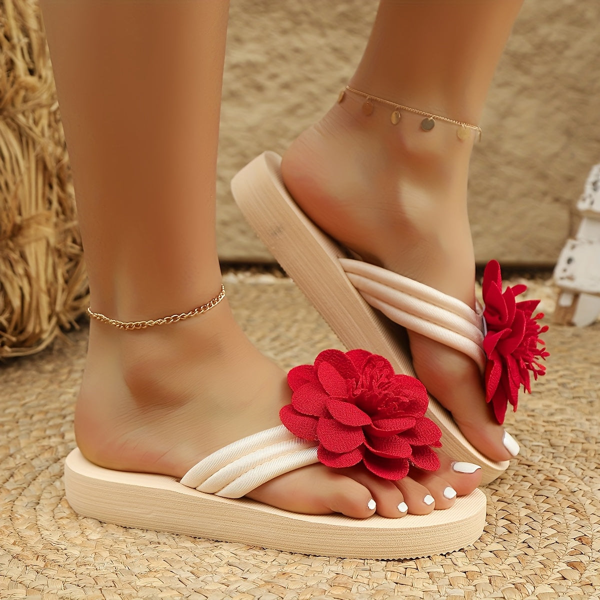 Women's Floral Flip-Flops Summer Beach Slides Casual Open Toe Sandals