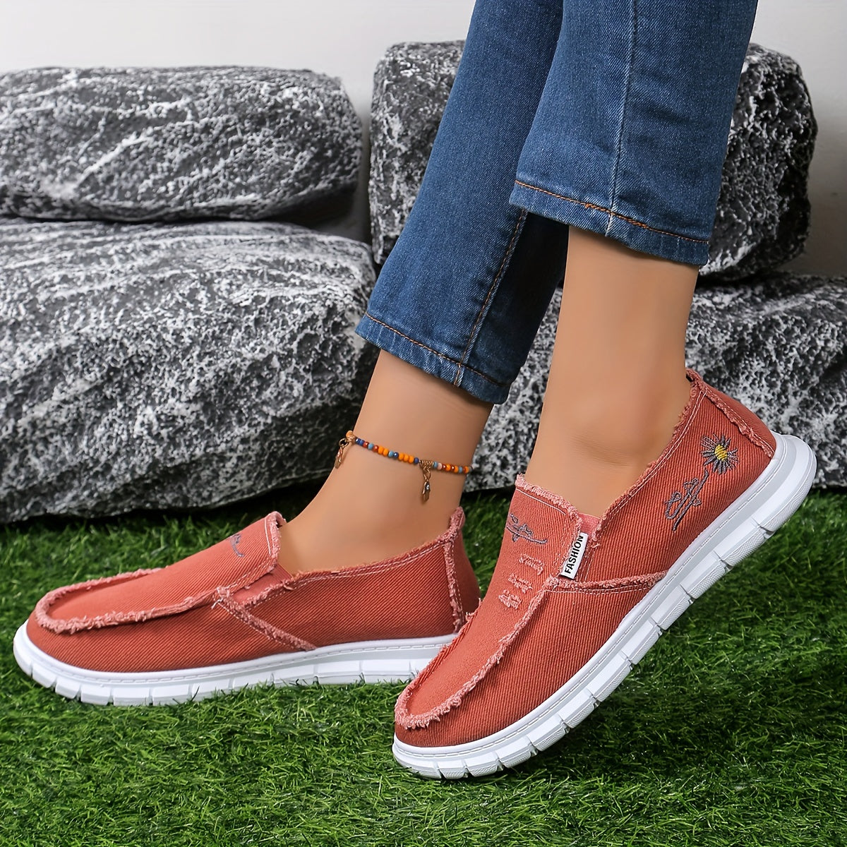 Zapatos casual unisex de lona con bordado de crisantemo, lavables, sin cordones, duraderos y ligeros