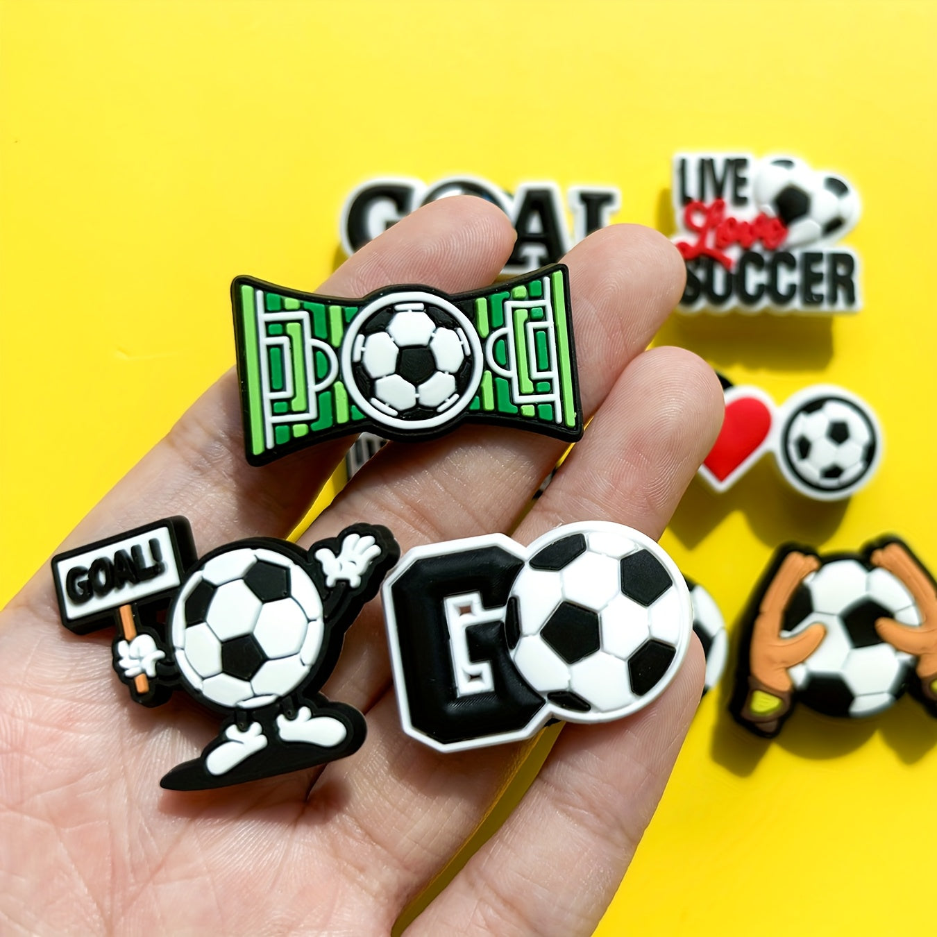 Kids PVC Soccer Charms Set 10pcs Football Themed Pins for DIY Accessories